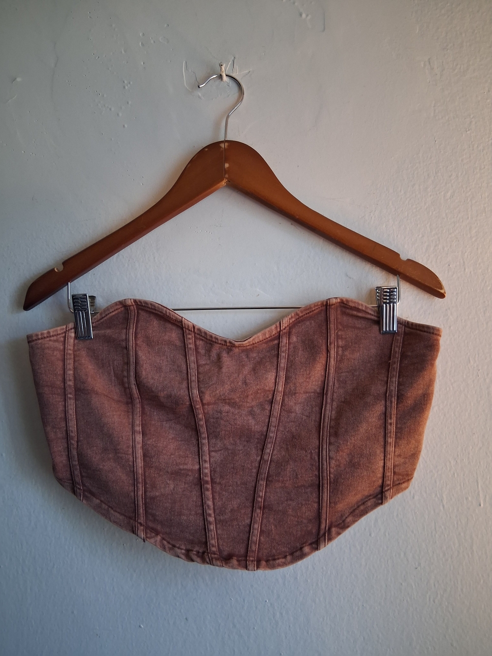 Thrill Pinkish Brown Denim Corset Crop Top
